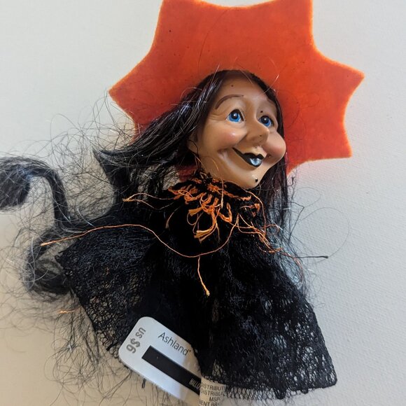 NWT Crone Witch Orange Sequin Hat Halloween Floral Pick Doll Ashland Decoration - Picture 5 of 14